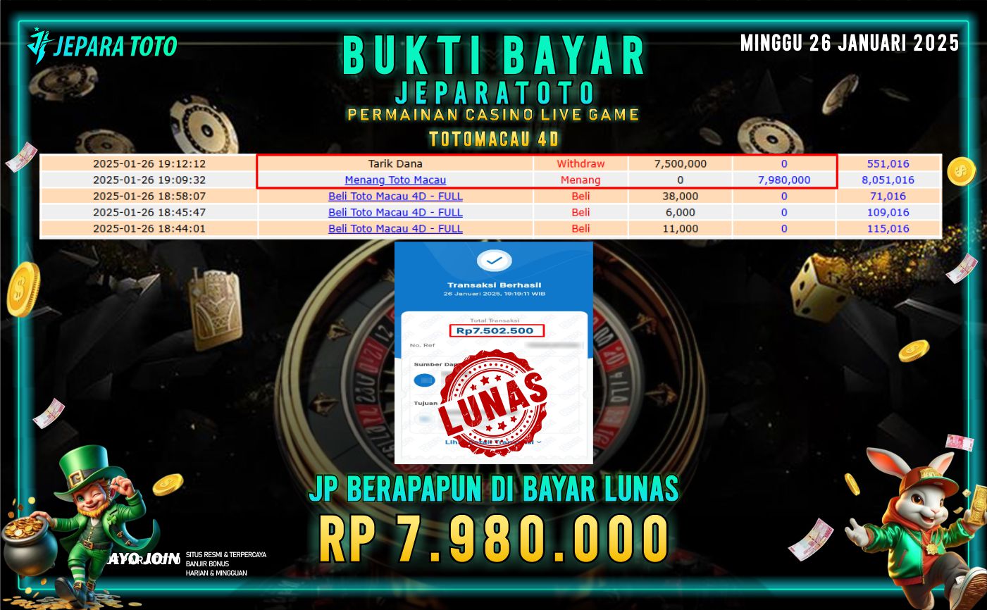 BUKTI KEMENANGAN CASINO LIVE GAME TOTOMACAU 4D MEMBER JEPARATOTO